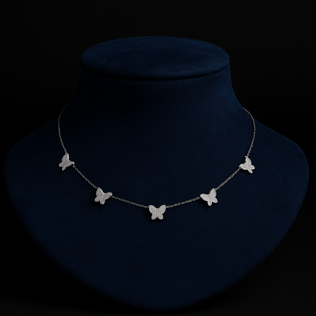 Butterfly Silver Pendant With Diamonds